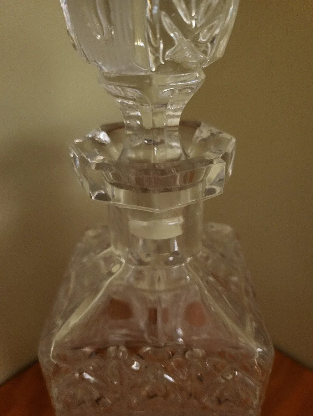 Handcut Clear And Frosted Crystal Glass 11.5 x 3.5 Inch Decanter With Stopper
